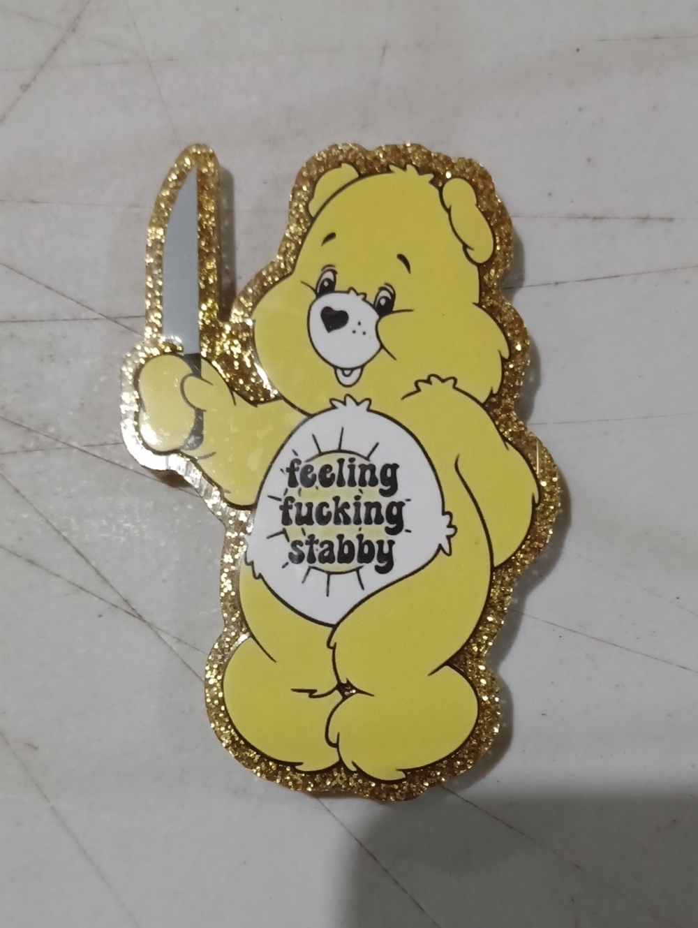 Care Bears Yellow Glitter Knife Bear Sticker